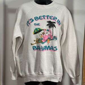 VTG 80s Bahamas Puffy Print Flamingo Sweat Shirt Size XL 😎🦩📻